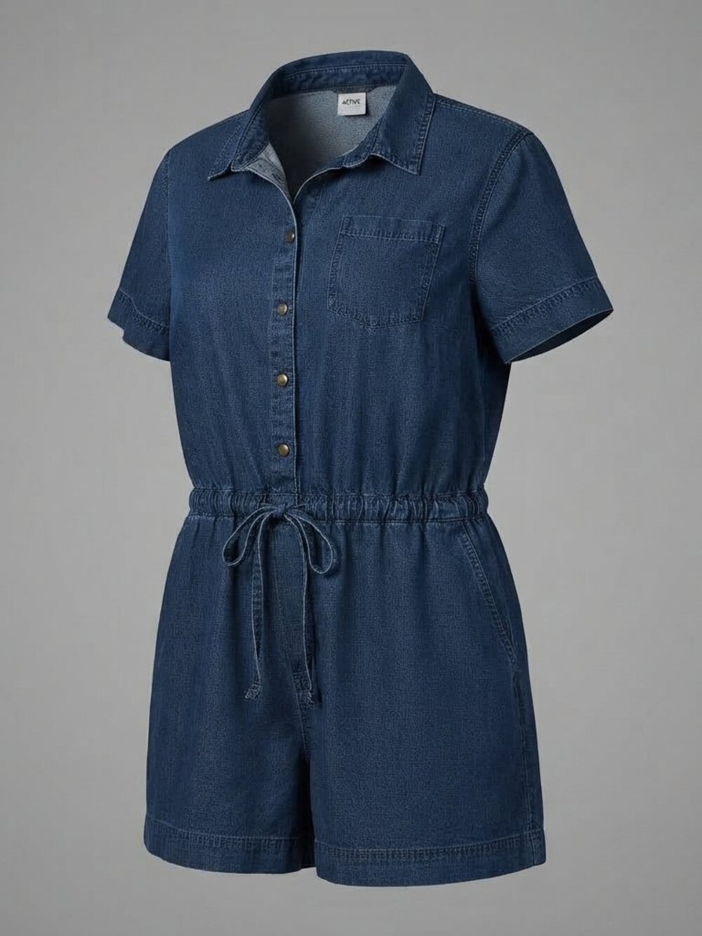 Aerie Blue Denim Romper Button Front Drawstring Waist Shortalls Size XXL